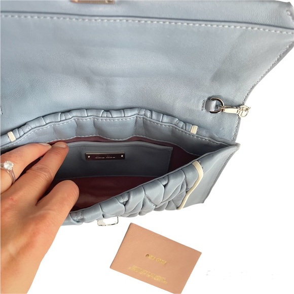 Miu Miu Light Blue & Silver Leather Crossbody Bag Matelasse Clutch Madras Chain - Picture 8 of 8